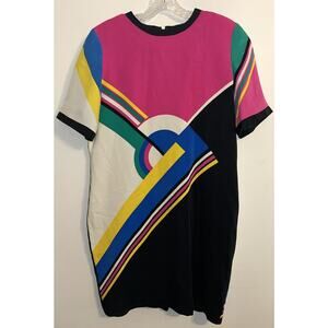 Anne Crimmins for Umi Collection Vintage Silk Color Block Shift Dress Short 12